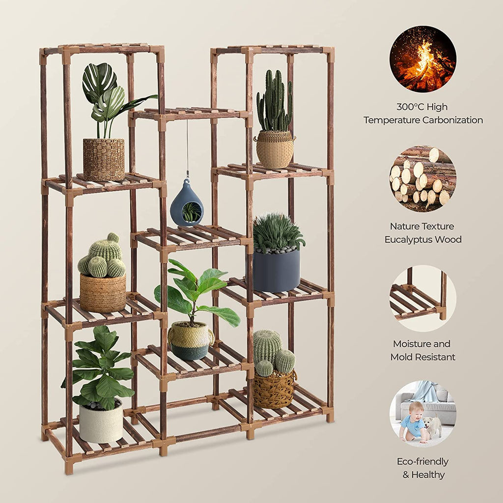 Wood Plant Stand for Indoor Outdoor, 11-Tier Tall Plant Shelf K3121