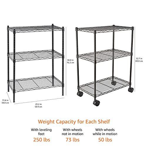 5-Shelf Adjustable Heavy Duty Storage Shelving Unit on Wheel Casters, Metal Wire Rack, Black A697