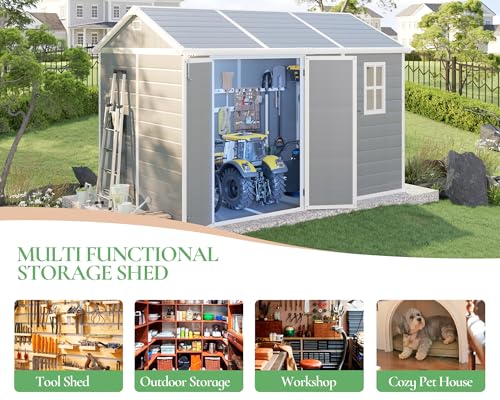Outdoor Resin Storage Shed with Floor, Windows & Air Vents, Grey I86538