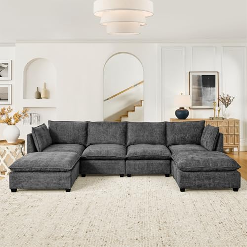 Modular Sectional Sofa with Ottoman, U-Shaped Lounge Couch H930