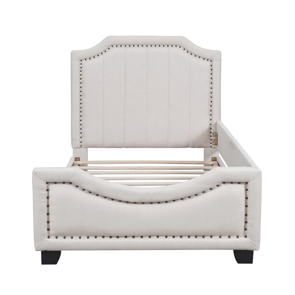 Upholstered Platform Bed Frame with Storage and Wooden Slats G224