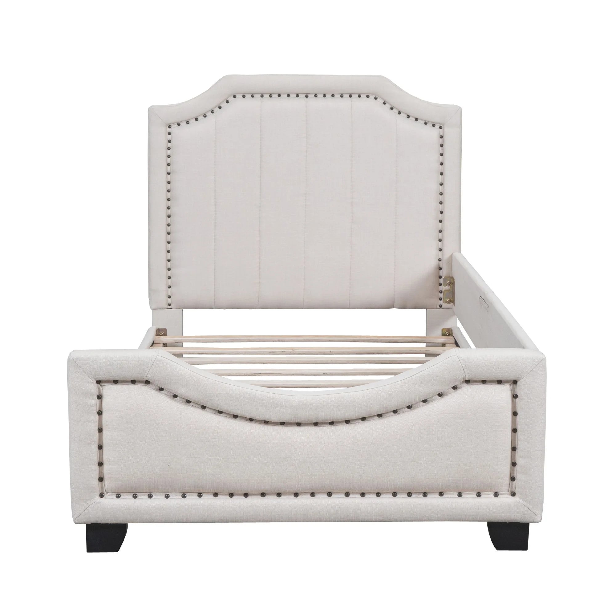 Upholstered Platform Bed Frame with Storage and Wooden Slats G224