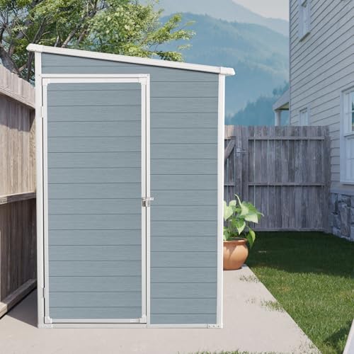 Outdoor Resin Storage Shed with Floor, 2 Windows, Lockable Double Door, Grey N19926