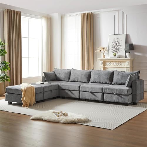Modular Storage Sectional Sofa with Movable Ottomans, U-Shaped Chenille U839651