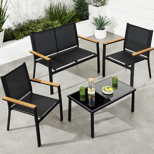 Outdoor Textilene Patio Conversation Set with Loveseat and Coffee Table V736