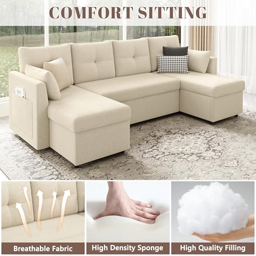 Oversized Sleeper Sofa Couch with Double Storage Chaise, Dark Grey B422253