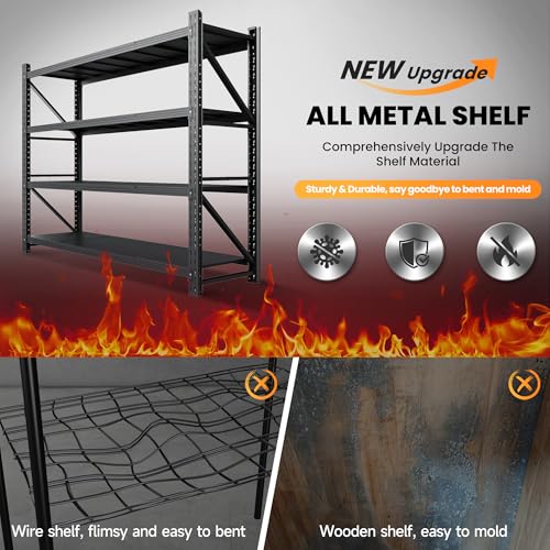 Heavy Duty Garage Shelving, 4 Tier Steel Storage Rack, Adjustable Industrial Shelving W397