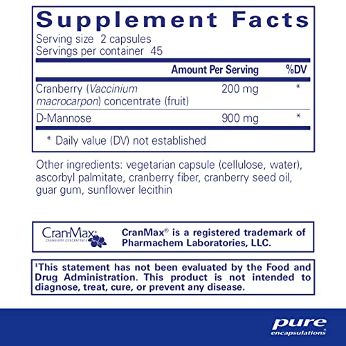 Cranberry D-Mannose Urinary Tract Support Supplement, 90 Capsules C628979