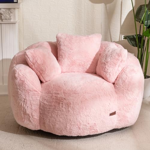 Floral Shaped Bean Bag Sofa for Adults, Faux Fur Floor Chair, Beige U8616