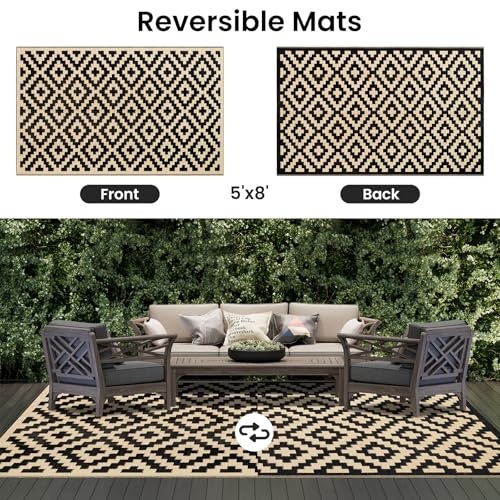 Waterproof Outdoor Rug 5x8 ft, Reversible Plastic Straw Patio Mat Z2613