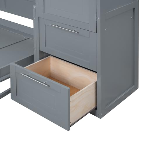Queen Size Murphy Bed Wall Bed with Closet and Drawers, Foldable Platform Bed K658611