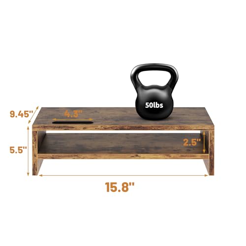Wood Monitor Stand for Desk with Phone Slot and Storage Shelves Y759