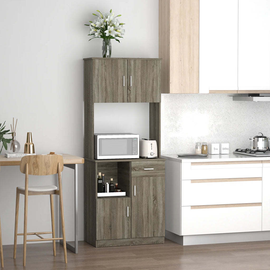 Kitchen Pantry Storage Cabinet with Microwave Stand and Adjustable Shelves K408197