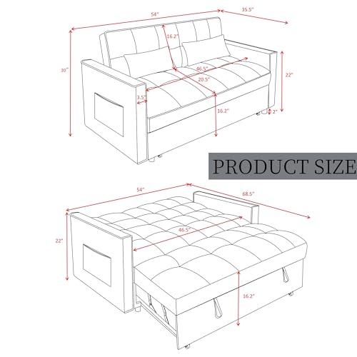 Sleeper Sofa Bed with Side Pocket, Convertible Futon Couch for Living Room X8857