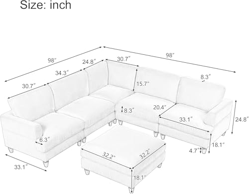 Modular Sectional Sofa with Ottoman, U-Shaped Lounge Couch H930
