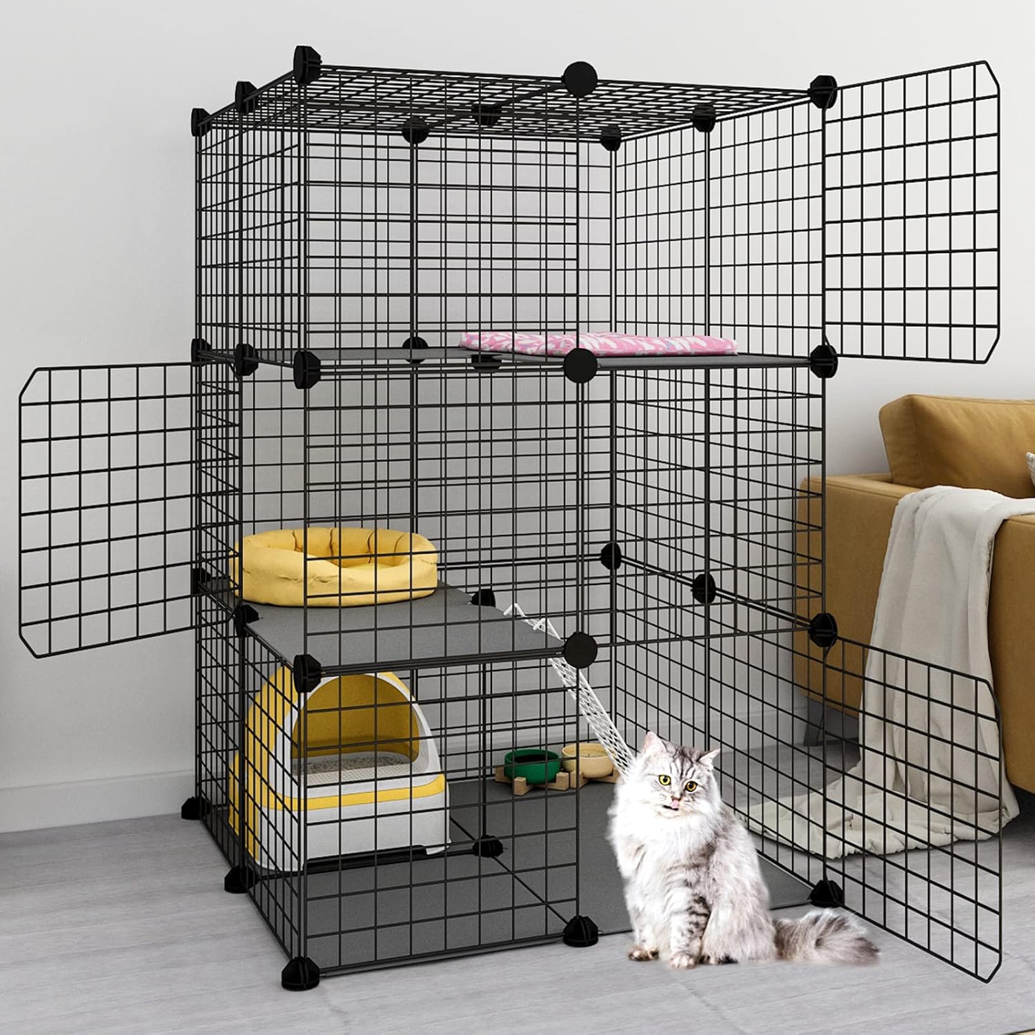 3-Tier Cat Cage Indoor Enclosure DIY Catio Detachable Metal Wire Kennel Q13173