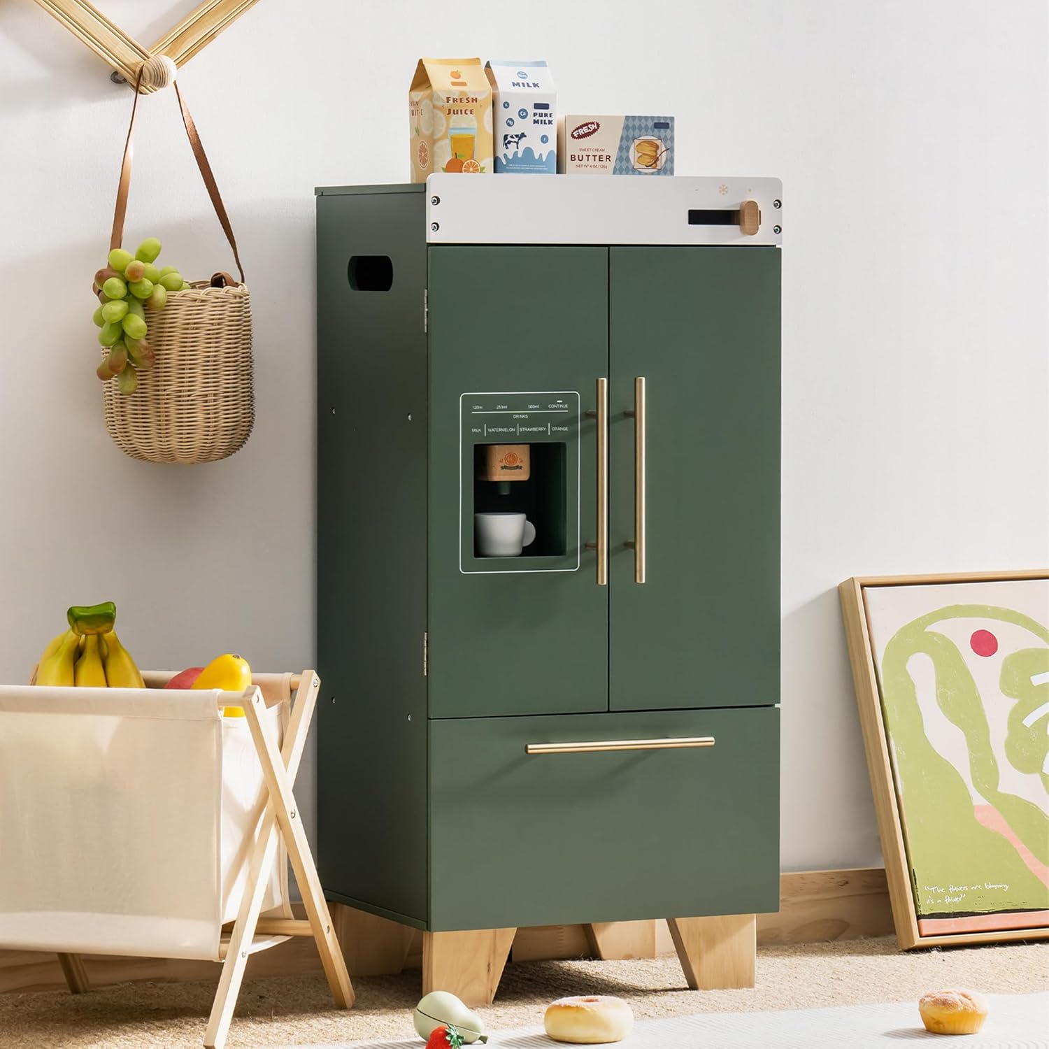 Wooden Toy Fridge Play Kitchen Set with Accessories for Kids Pretend Play N8559