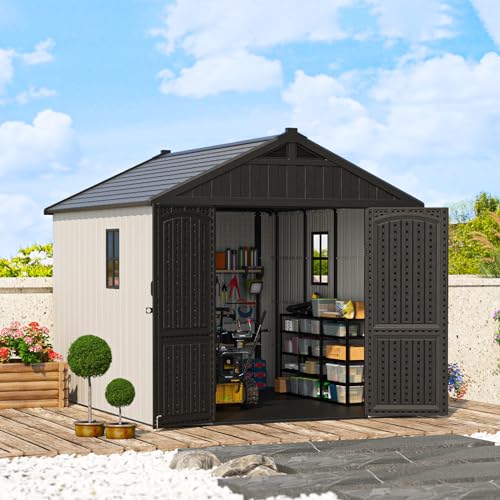 Outdoor Plastic Storage Shed with Floor, Window and Lockable Door A4787