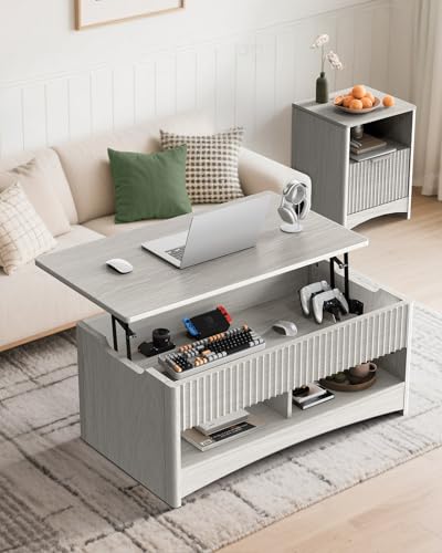 Lift Top Coffee Table with Open and Hidden Storage, Modern Fluted Design S200567