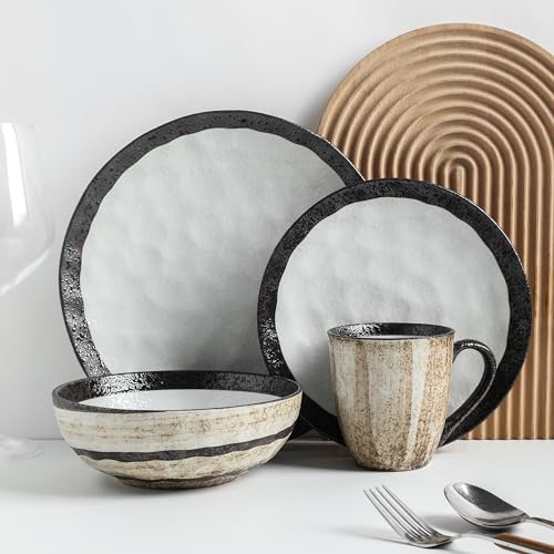 Porcelain 16-Piece Round Dinnerware Set, Beige C90192