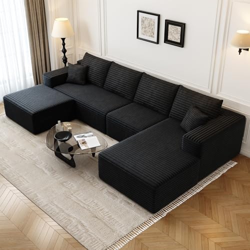 Modular Sectional Sofa with Ottoman, U-Shaped Deep Seat Couch for Living Room O870