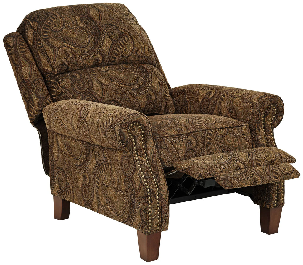 Warm Brown Paisley Patterned Fabric Recliner Chair with Push Manual Reclining Footrest A728877