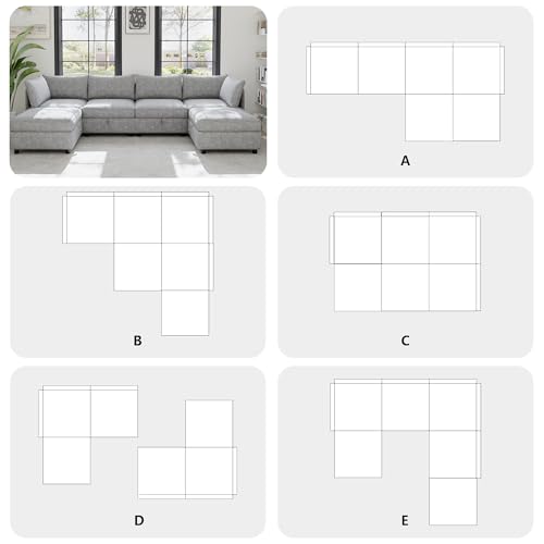 Modular Storage Sectional Sofa with Movable Ottomans, U-Shaped Chenille U839651