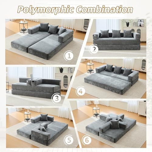 Corduroy Convertible Sleeper Sofa Bed with Pillow, Beige O72530