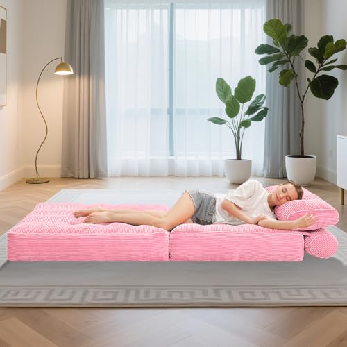 Folding Sofa Bed with Dual Pillow and Handle, Convertible Sleeper Chair, Black M821