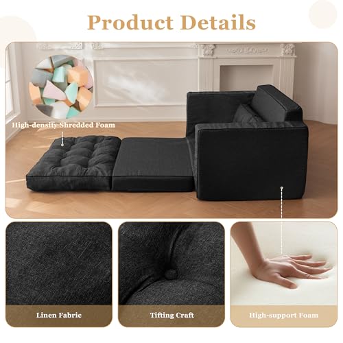 Loveseat Sleeper Sofa Convertible Sofa Bed Couch with Reclining Backrest and Pillows A86014