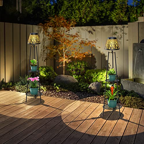 Solar Lights Outdoor with Plant Stands, Metal Tripod Patio Lamp B77585
