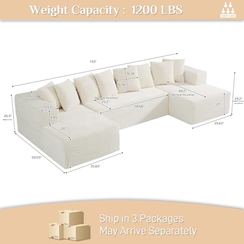 Modular Sectional Sofa with Chaise Lounge, Corduroy Memory Foam, Black Z82307