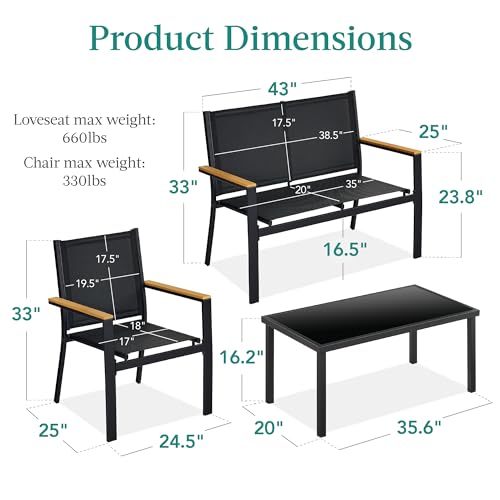 Outdoor Textilene Patio Conversation Set with Loveseat and Coffee Table V736