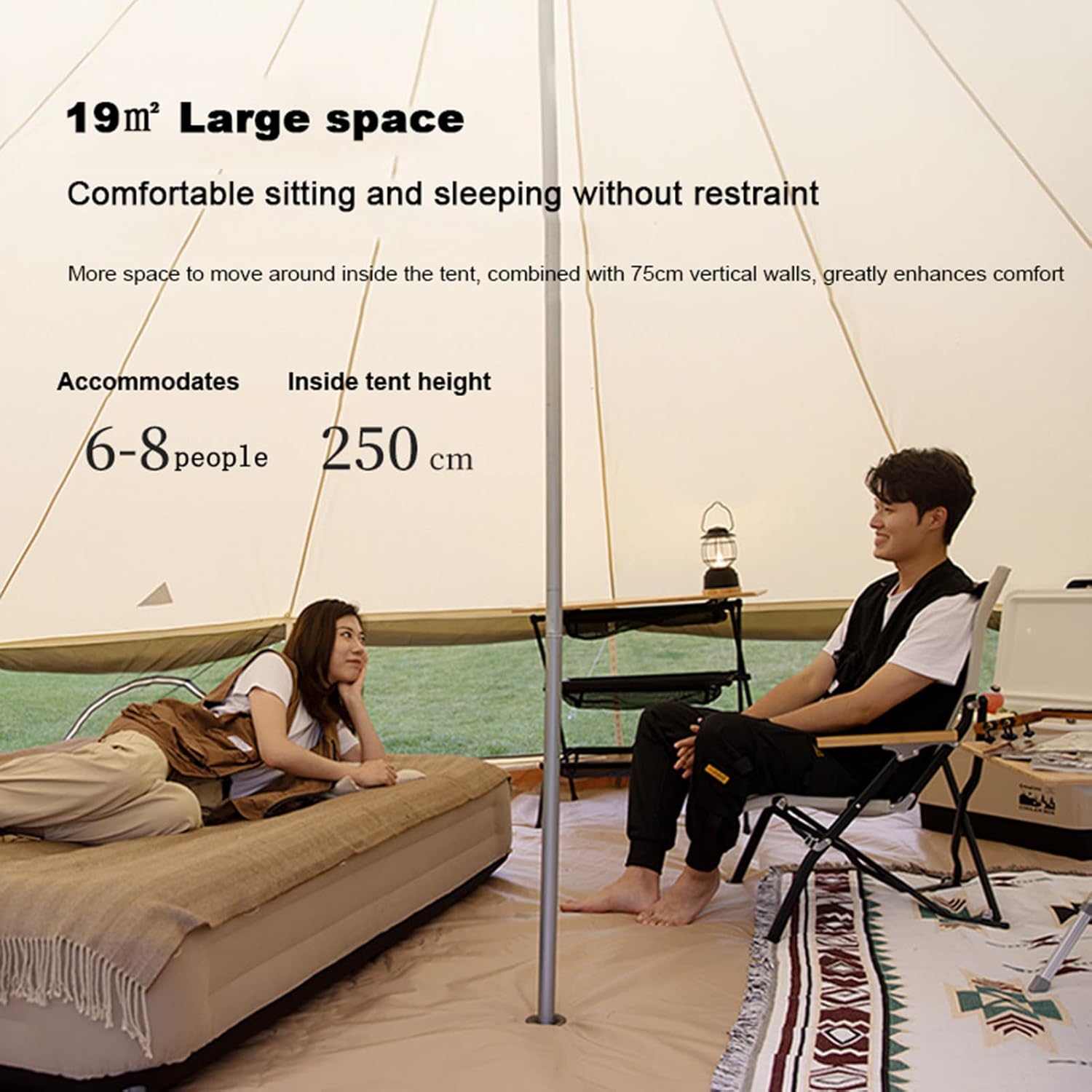Canvas Bell Tent with Stove Jack, 4 Season Waterproof Glamping Tent for Family Camping U536