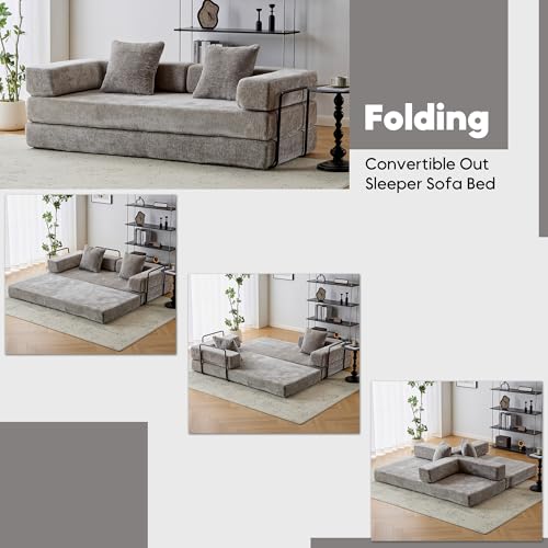 Corduroy Convertible Sleeper Sofa Bed with Pillow, Beige O72530
