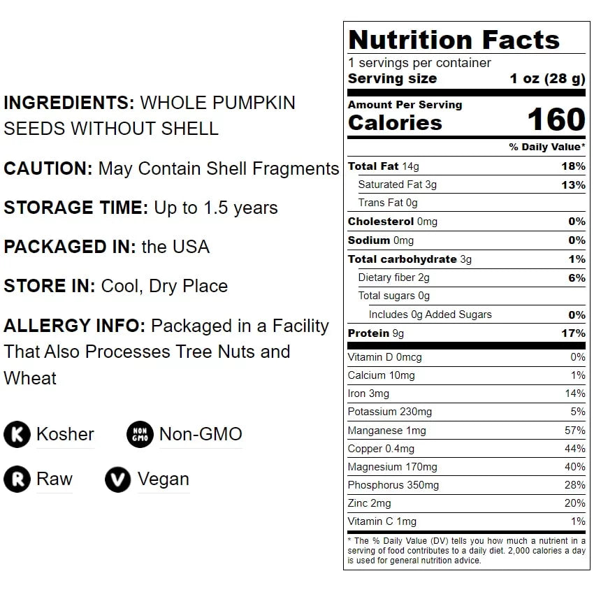 Raw Pepitas Pumpkin Seeds, Non-GMO, 2 Pounds E241590