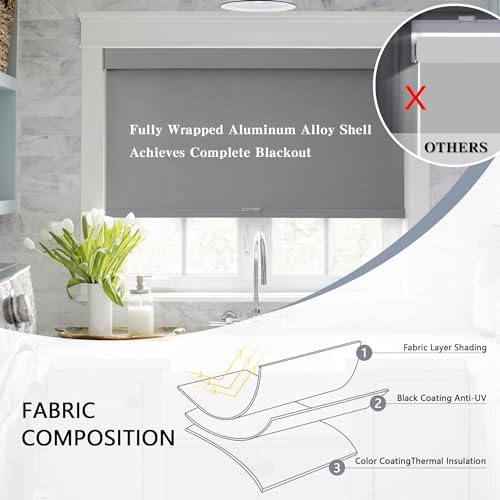 Cordless Blackout Roller Shades for Windows with Valance, Thermal Insulated, UV Protection A771