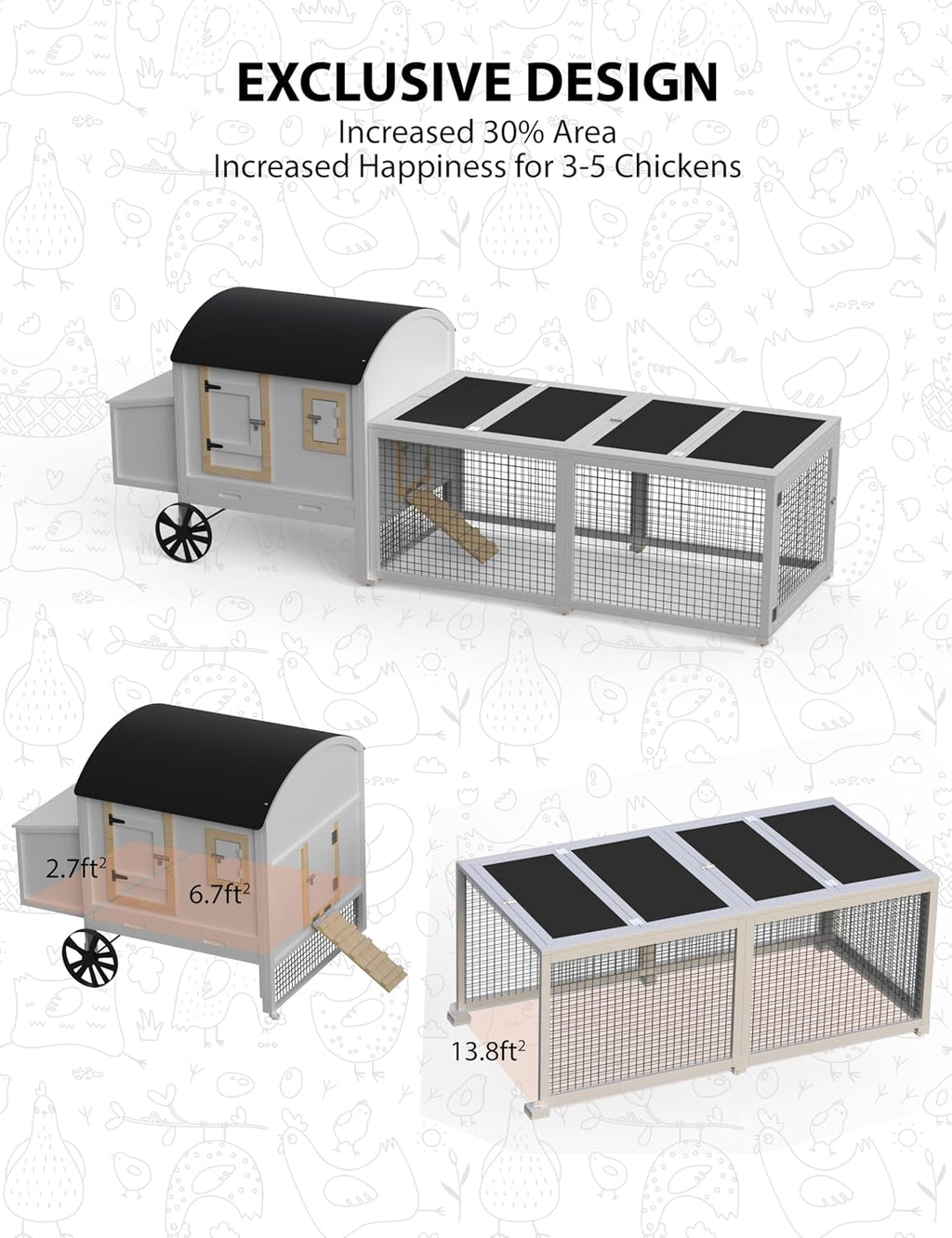 Outdoor Wooden Chicken Coop for 3-5 Chickens with Run and Nesting Box Q511912