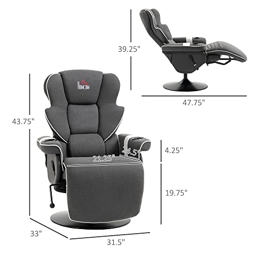 Manual Recliner Swivel Lounge Armchair with Footrest and Cup Holders, Black T5089