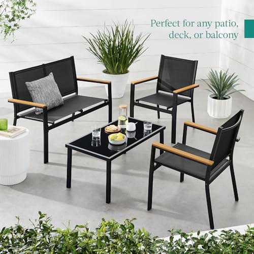 Outdoor Textilene Patio Conversation Set with Loveseat and Coffee Table V736