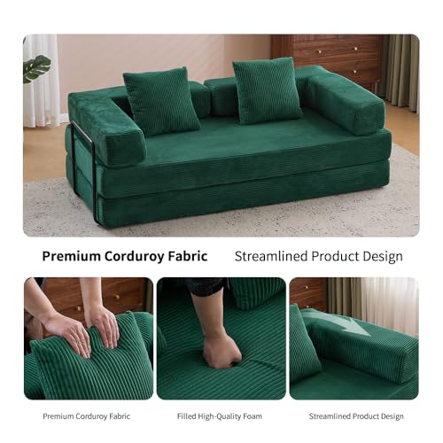 Corduroy Convertible Sleeper Sofa Bed with Pillow, Beige O72530