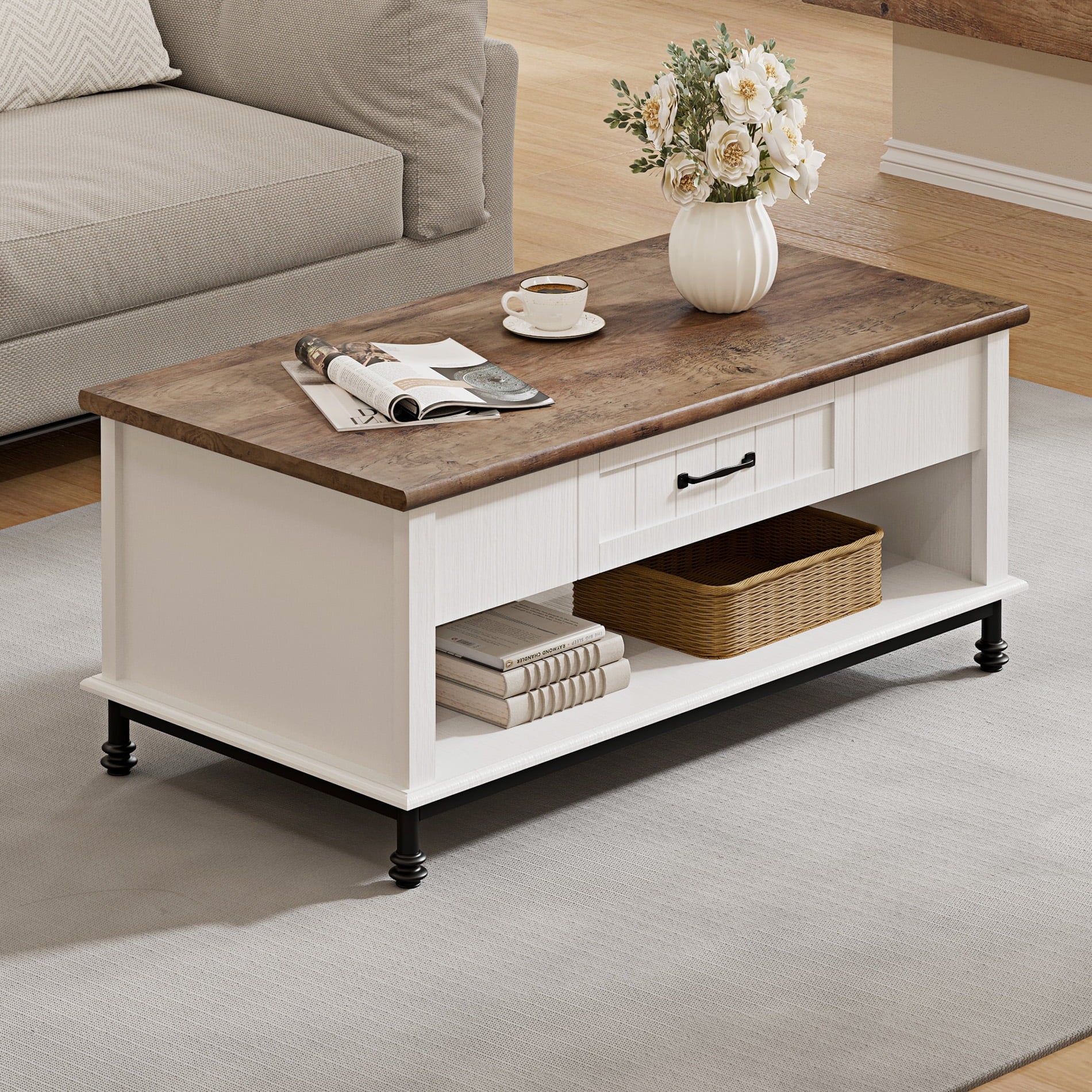 Farmhouse Coffee Table with Storage Drawer R81731