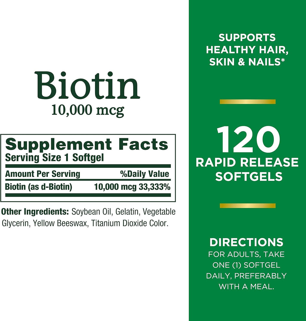 Biotin 10000 mcg Rapid Release Softgels, 120 Count U30424