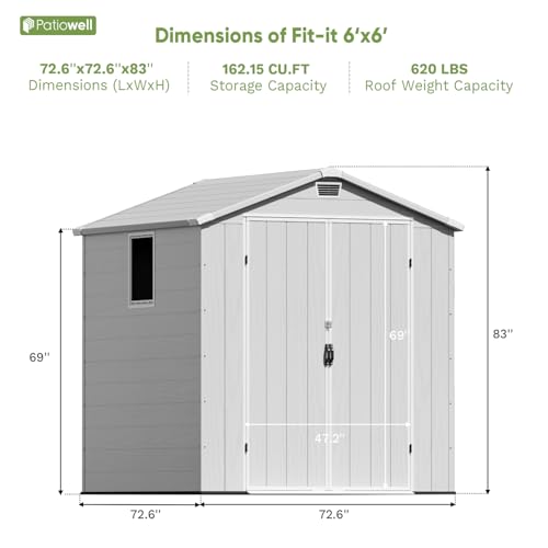 6 x 8 FT Plastic Outdoor Storage Shed with Floor and Lockable Door D7513