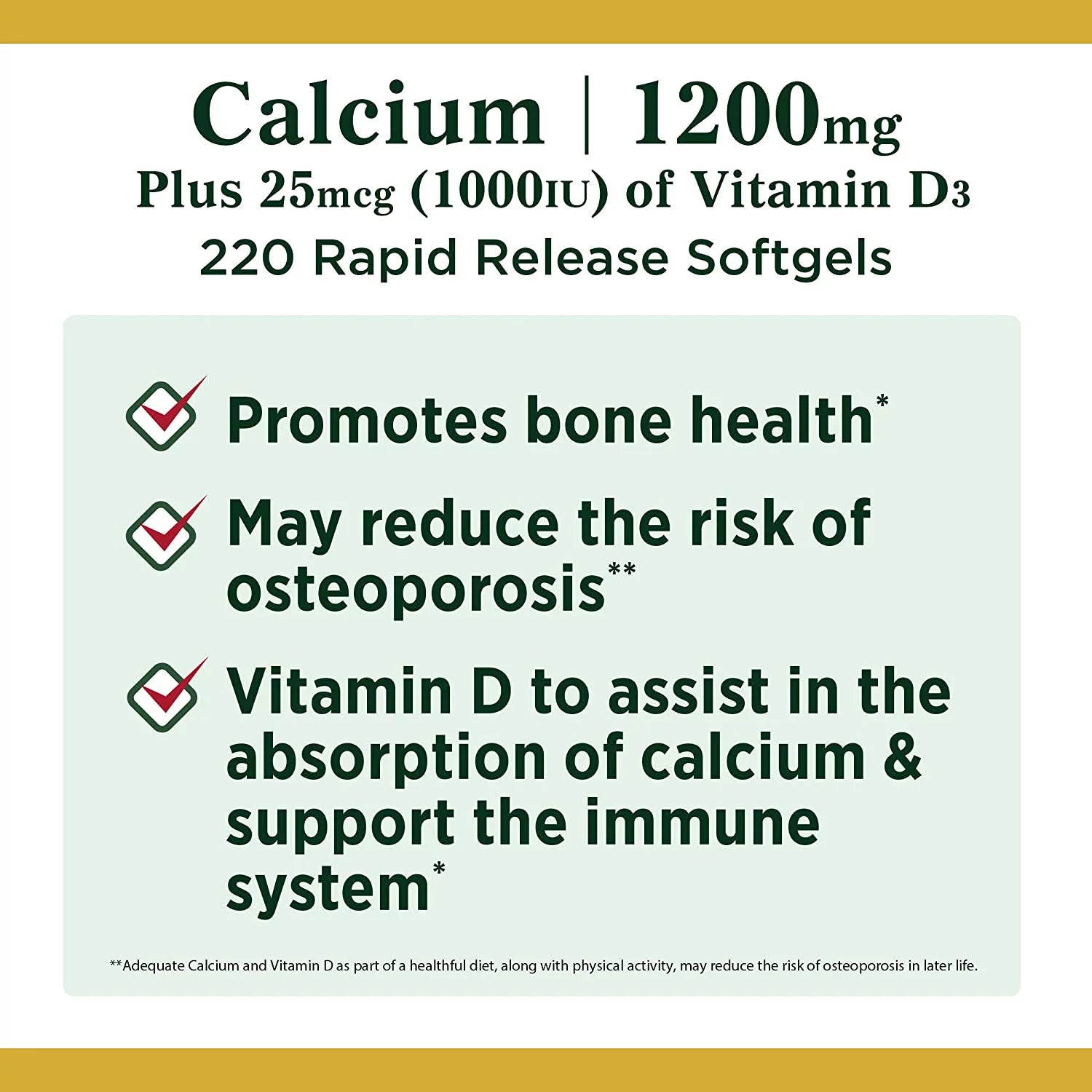 Calcium 1200mg with Vitamin D3 Softgels, 220 Count (Pack of 3) L24847
