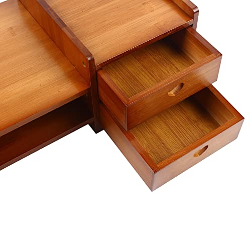 Adjustable Monitor Laptop Stand with Storage Drawer, Wood Color L75987