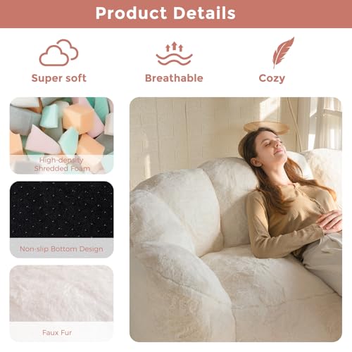 Floral Shaped Bean Bag Sofa for Adults, Faux Fur Floor Chair, Beige U8616