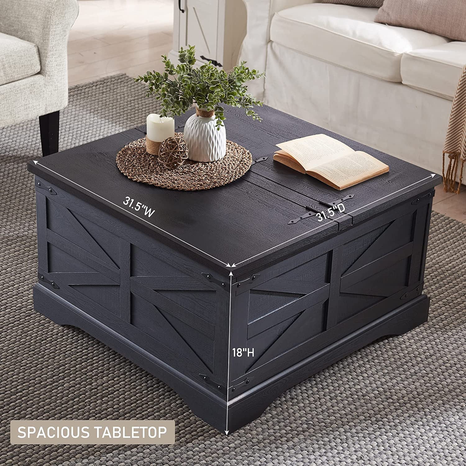 Farmhouse Coffee Table with Hidden Storage Compartment T2796