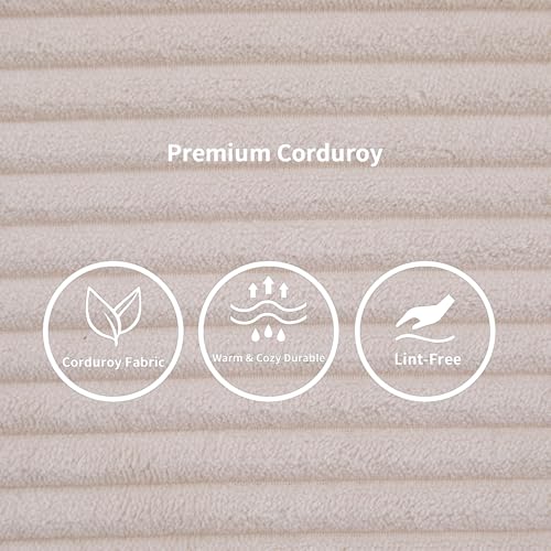 Corduroy Convertible Sleeper Sofa Bed with Pillow, Beige O72530