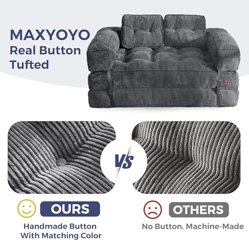 Folding Sofa Bed, L-Shaped Convertible Sleeper Couch with Armrest and Pillow, Dark Grey M375676